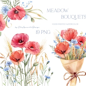Aquarel klaproos clipart, aquarel bloemen clipart, rode bloemen clipart, klaproos boeket, zomerbloemen illustraties, klaprozen clipart