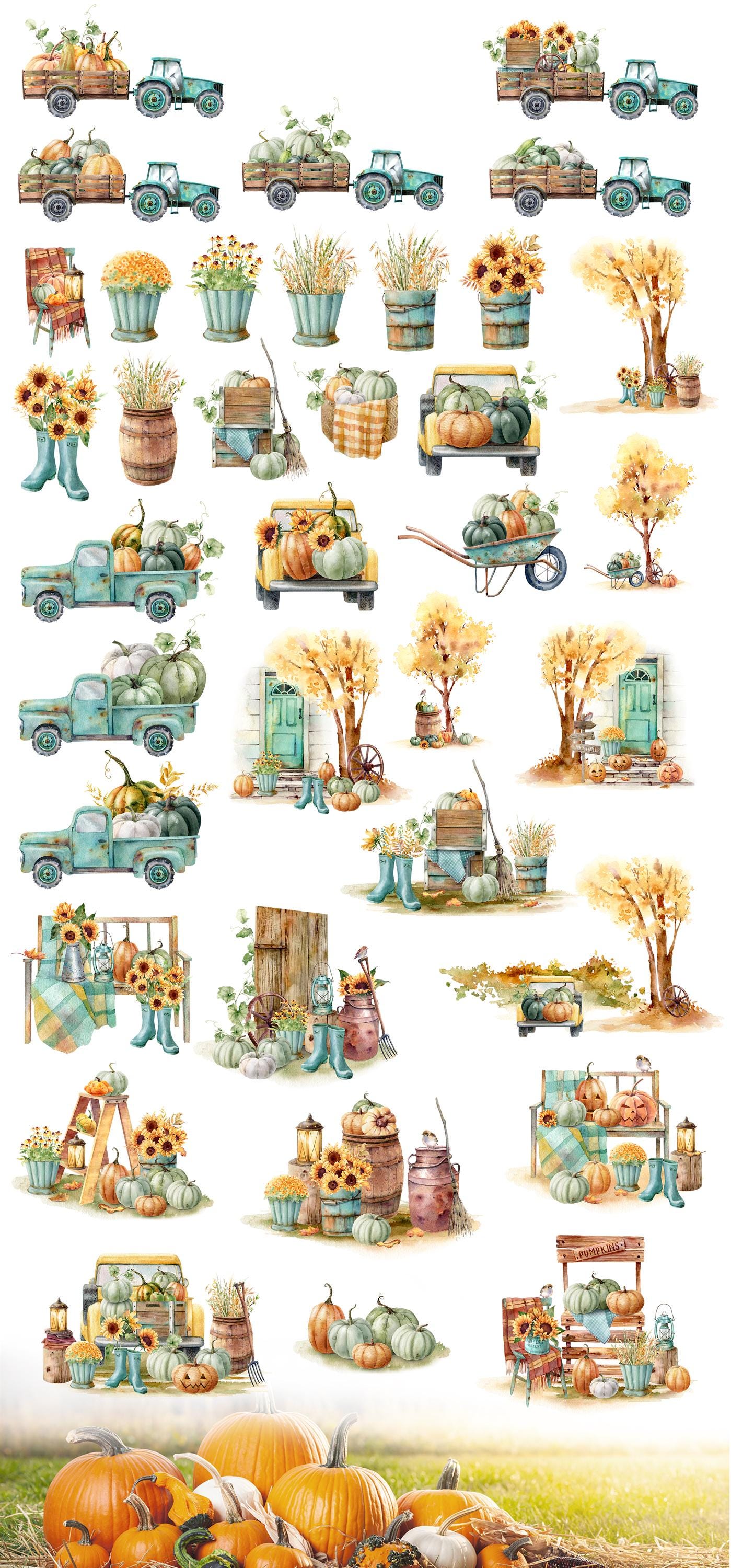 Fall Watercolor Clipart | Hand-painted Autumn Harvest PNG | Pumpkin ...