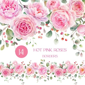 Clipart aquarelle de fleurs roses pour la fabrication de cartes d'invitation de mariage, conception transparente de bordure florale rose, fleur aquarelle peinte à la main