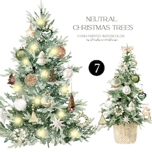 Boho kerstboom clipart, aquarel neutrale kerstbomen, rustieke kerst aquarel illustraties, gratis commercieel gebruik