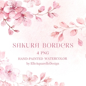 Aquarell Blumenrand, Kirschblüte Clipart, rosa Blume Clipart, Sakura Clip Art, Aquarell Blumen Clipart, digitales Blush Blumen Png