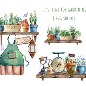 Clipart jardinage aquarelle, clipart ferme rustique, plantes et herbes png, outils de jardin aquarelle, sublimation