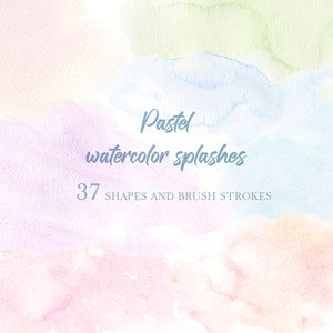 Clipart de aquarela com respingos de pastel, pinceladas de pastel, formas abstratas de aquarela, manchas, blush, digital, transparente, textura, clip art