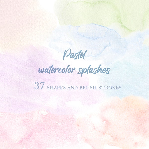 Pastel splashes watercolor clipart, pastel brush strokes, abstract watercolor shapes, blobs, blush, digital, transparent, texture, clip art