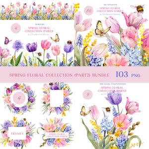 Aquarell Frühlingsblumen Clipart für Muttertag, Kartengestaltung, Tulpen Clip Art, Aquarell rosa Blumenränder, Frühlingsblumen Grafiken