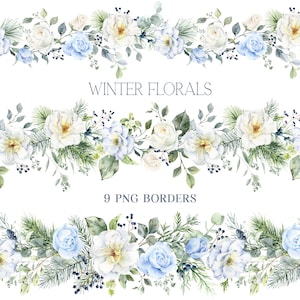 Clipart acquerello fiore blu, clipart fiori blu, clipart fiori acquerello, bordo floreale blu png, download digitale