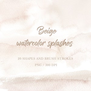 Romige aquarelspatten en penseelstreken, abstracte aquarelvormen, beige clipart, neutraal, achtergrond, aquarel png