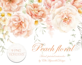 Bordure florale réelle aquarelle clipart fleurs roses graphiques fleurs de pêcher images aquarelles peintes à la main bordures numériques