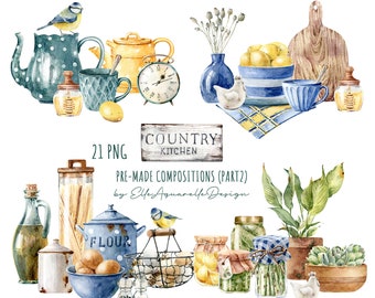 Watercolor kitchen clipart, kitchenware clipart, kitchen utensils clip art, tableware, wooden tools, cooking, stickers, planner, sublimation