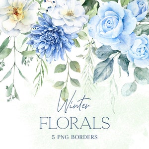 青いバラの花のボーダー、青い花のボーダー、水彩画の花のクリップアート、白いバラの水彩画のボーダー、結婚式のクリップアート png