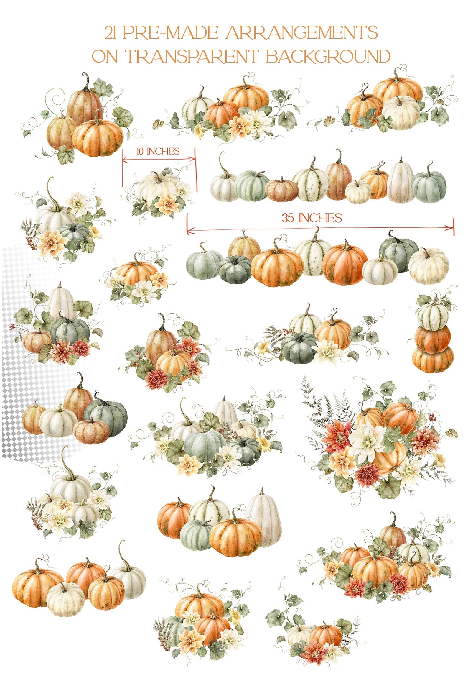 Real Watercolor Pumpkin Clipart Lovely Floral Pumpkin Set With Fall ...