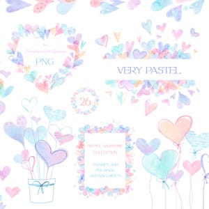 Aquarell Valentinstag Clipart, Pastell Herz Png, Valentinstag Clip Art, Herzrahmen, Kartenherstellung, Aquarellgrafik