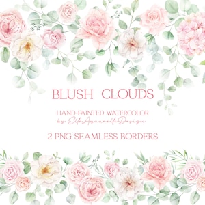 Aquarell florale Rahmen, blush rosa Rosen Clipart, nahtlose Rahmen, Staubige Rosen Hochzeit Clip Art, Aquarell Blumen Clipart