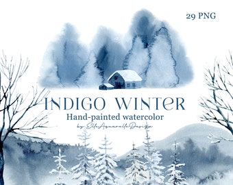 Winter clipart, watercolor winter scene, winter landscape png, scenery clip art, winter forest watercolor, trees, wedding clipart, digital