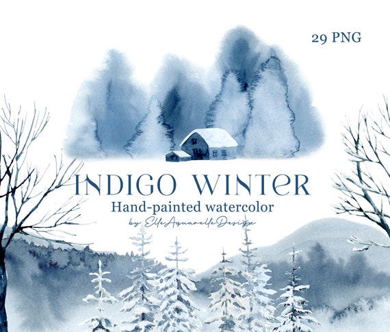 Winter clipart, watercolor winter scene, winter landscape png, scenery clip art, winter forest watercolor, trees, wedding clipart, digital