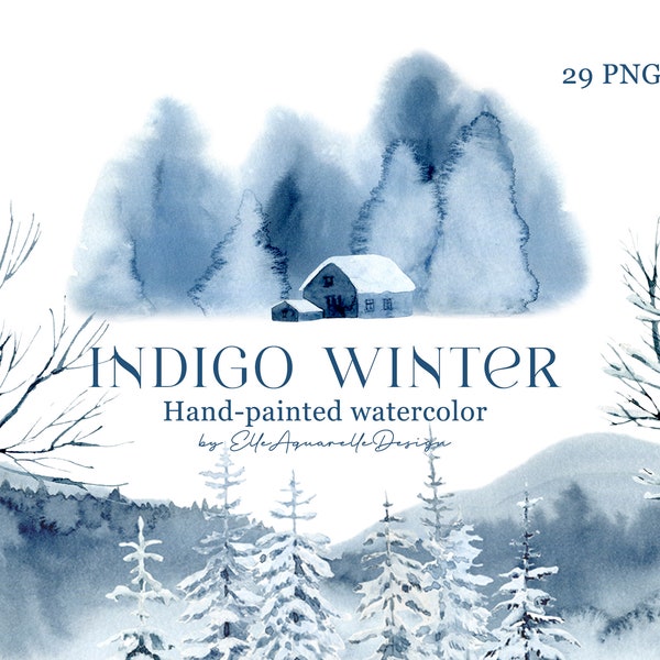 Winter clipart, watercolor winter scene, winter landscape png, scenery clip art, winter forest watercolor, trees, wedding clipart, digital