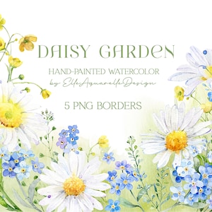 Aquarell Gänseblümchen Clipart, Aquarell Blumen, floraler Rand, Gänseblümchen Clipart, Gänseblümchen png, digitaler Rand png