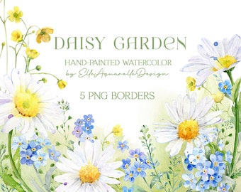 Watercolor daisy clipart, watercolor flowers, floral border, daisies clipart, daisy png, digital border png