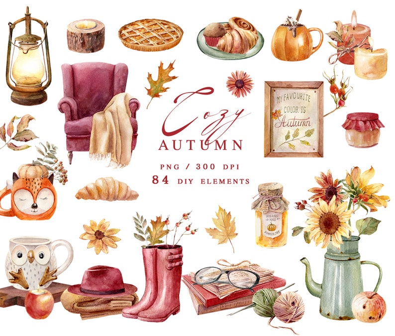 Fall Clipart Watercolor Autumn Png Pumpkin Sunflowers Clip - Etsy