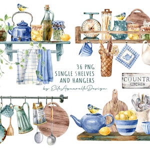Aquarel keuken clipart, keukengerei clipart, clip art keukengerei, servies, planken, koken, stickers, planner, sublimatie