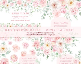 Watercolor floral border, blush pink roses clipart, dusty pink wedding clip art, watercolor flowers clipart, digital borders, peachy floral