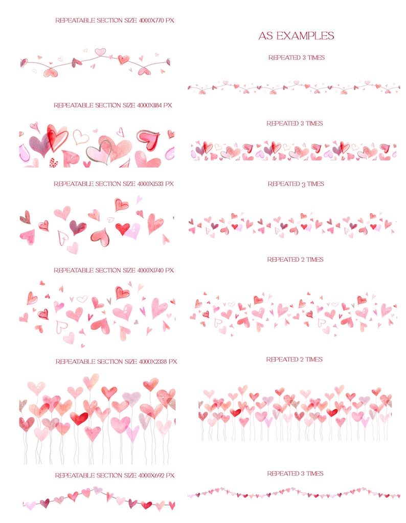 Puede incluir: Un conjunto de seis patrones digitales sin costuras con corazones de acuarela en varios tonos de rosa y rojo. Los patrones son perfectos para crear dise&ntilde;os rom&aacute;nticos y caprichosos para el D&iacute;a de San Valent&iacute;n, bodas u otras ocasiones especiales.