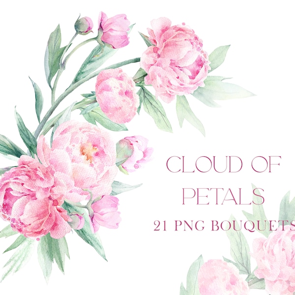 Watercolor peonies clipart pink floral clipart watercolor flowers png peonies watercolour blush pink wedding clip art