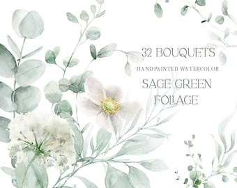 Greenery clipart, watercolor greenery clip art, watercolor eucalyptus png, sage green wedding clipart, free commercial use