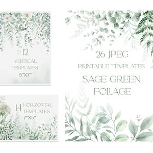Clipart de borda de eucalipto em aquarela, modelo para impressão de casamento verde sábio, cartão digital, folhagem em aquarela de moldura de eucalipto
