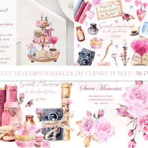Aquarell handgemalte vintage Clipart für Valentinstag Karte machen Grafik Bilder Valentinstag romantische Hochzeit digitale Datei png