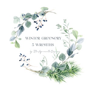 Watercolor greenery clipart, watercolor wreath, greenery watercolor, winter foliage, free commercial use,  greenery png