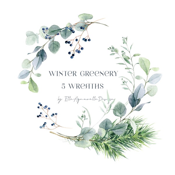 Watercolor greenery clipart, watercolor wreath, greenery watercolor, winter foliage, free commercial use,  greenery png
