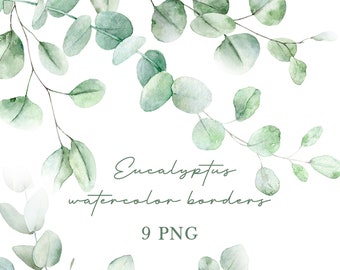 Watercolor eucalyptus border, eucalyptus png, botanical wedding clipart, eukalyptus frame, wedding greens