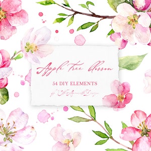 Clipart fleur de pommier, clipart aquarelle fleurs de printemps, éléments de bricolage floraux printaniers, clipart fleurs roses, téléchargement immédiat