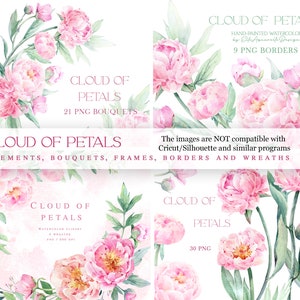 Clipart pivoine aquarelle, pivoines png, clipart fleurs roses blush, bordure florale aquarelle, clipart fleur, mariage, goutte florale, coins