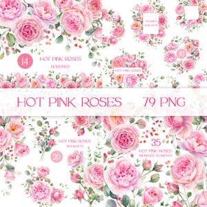 Roze rozen clipartbundel, roze bloemen aquarel bloemenrand, bloemenlijst, klassieke rozen clipart, krans, kaarten maken bloemenafbeeldingen