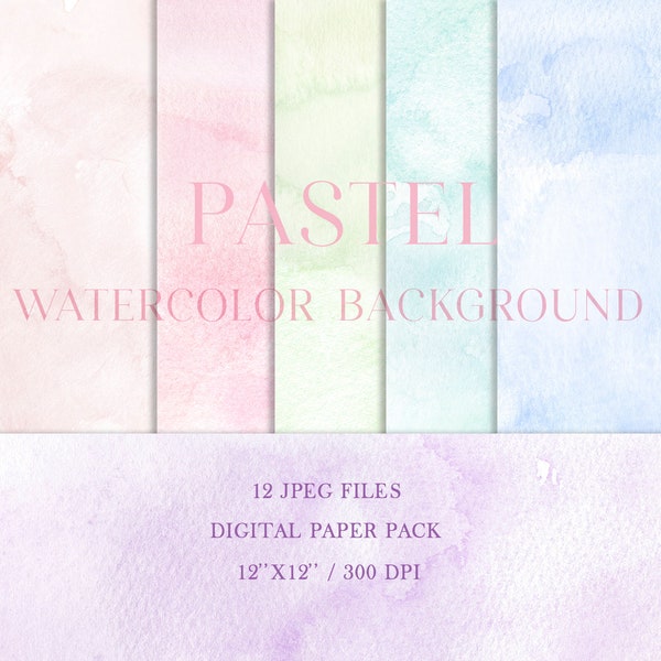 Pastel watercolor digital paper, watercolor textures, printable scrapbook paper, pastel background, watercolor pastel paper, pink, neutral