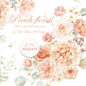 Flores blush clipart, clipart floral pêssego, clipart de flores em aquarela, flores pêssego png, uso comercial gratuito