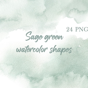 Clipart de respingos de aquarela verde sálvia, pinceladas verdes, fundo aquarela verde claro png, digital, textura aquarela