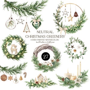 Couronne de Noël aquarelle png, clipart verdure de Noël boho, clipart rustique de décorations de Noël