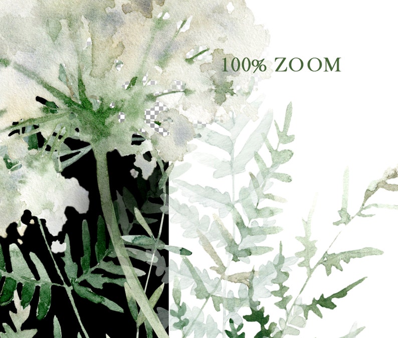 May include: Watercolor painting of green foliage with a white flower in the background. The painting has a soft, ethereal feel and is perfect for adding a touch of nature to any space.