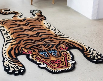 Alfombra de tigre tibetano hecha a mano para sala de estar, dormitorio, cuarto de niños, guardería para bebés, pequeño regalo grande para el hogar