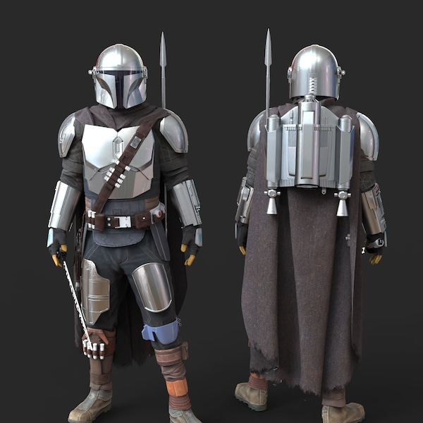 Mdalorian Din Djarin-scherm Nauwkeurig draagbaar Beskar-pantser voor het hele lichaam met helm, blasters en accessoires (seizoen 1 en 2) 3D-model STL