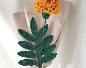 Crochet Marigold Flower in Orange, Handmade Autumn Bouquet