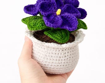 Handmade Crochet American Violet in Pot: Personalized Gift (15–16 cm)
