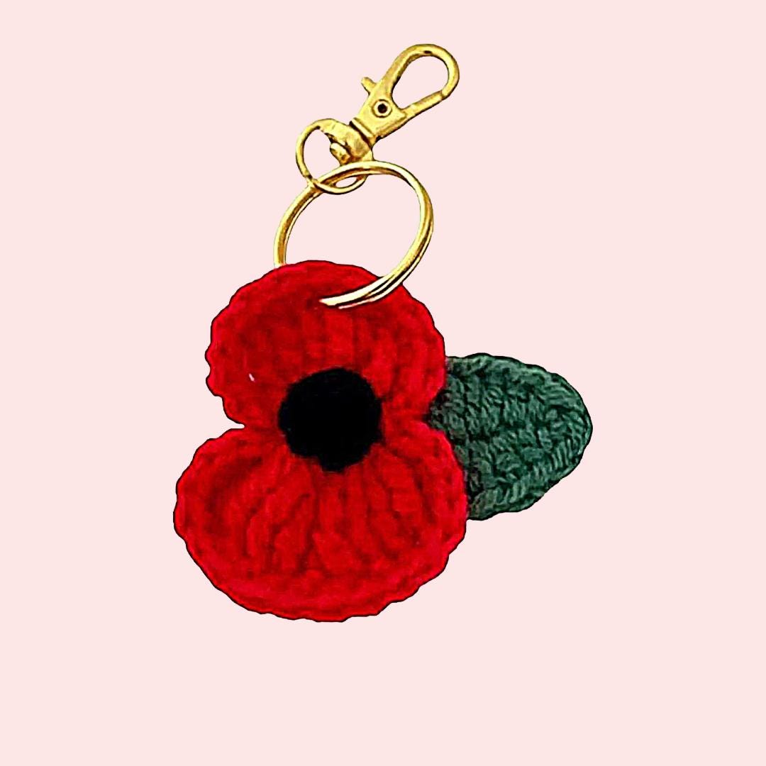 Remembrance Day Red Crochet Poppy – Handmade Flower Keychain, Brooch ...