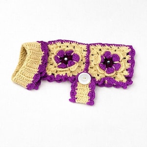Suéter floral para perro: jersey de crochet ajustable para perros pequeños y cachorros