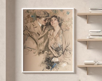 VALENTINE'S Day Gift | LOVERS COUPLE Watercolor | Romantic Travellers Art Print | Passionate Love Vintage Art | Download Printable Art | 231