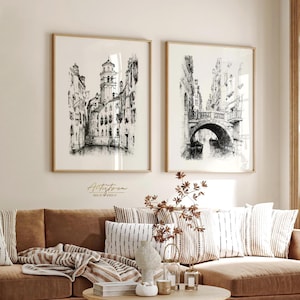 VENICE Sketch, 2 Prints Set, Vintage Wall Art, VENICE Architecture, Italian Drawing, 2 Venice Poster, Venice Wall Art, Digital Download, 939