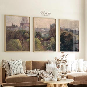 PARIS Skyline, Vintage Painting, PARIS Wall Art, 3 Print Set, PARIS Poster, Paris Moody Cityscape, Retro Apt Decor, French Art Download, 459